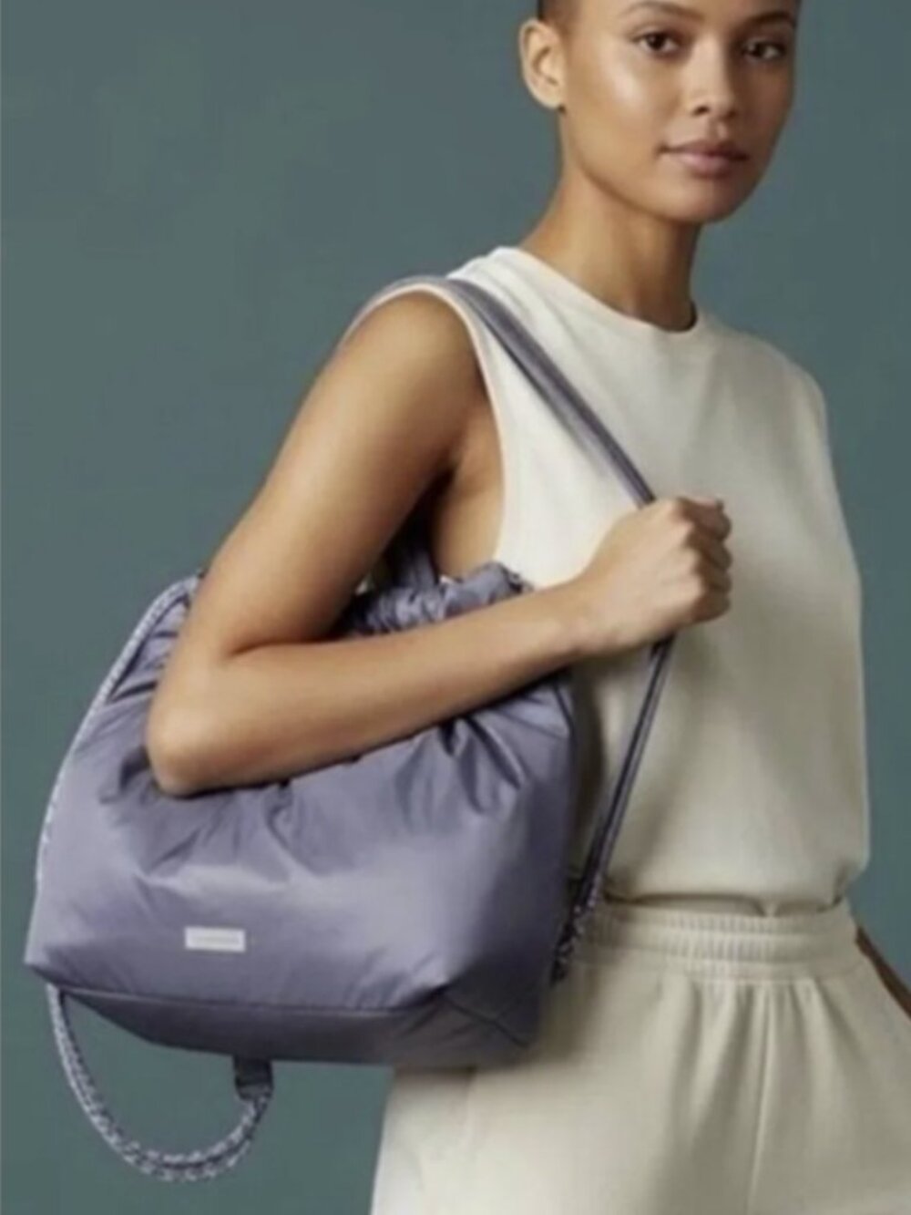 Wildfox New Puffer Drawstring Parachute Nylon Backpack Active Tote Bag Blue